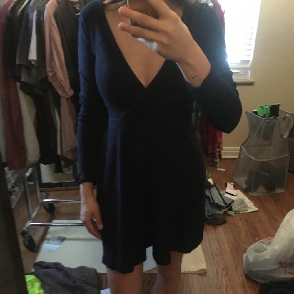 Navy Blue Mid Length ribbed dress